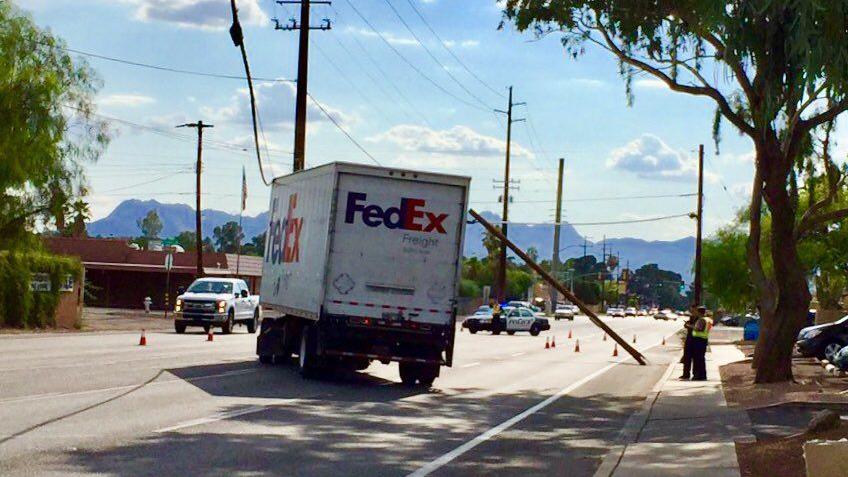 Truck strikes power line closing westbound Ft. Lowell Road in Tucson